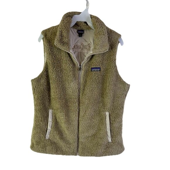 Patagonia Spell Out Teddy Fleece Rum Chata Stitched Vest Jacket - Picture 1 of 9